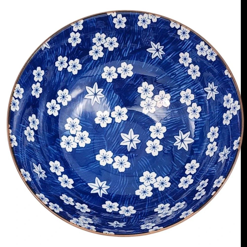 SH Home Blue Floral‎ Ceramic Ramen Noodle Bowl 43oz With Chopsticks And Spoons